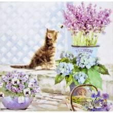 Serwetka decoupage firmy AMBIENTE kotek na tarasie 25x25cm